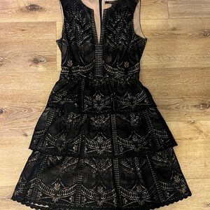 BCBG Black Asymmetrical Tiered Mini Dress